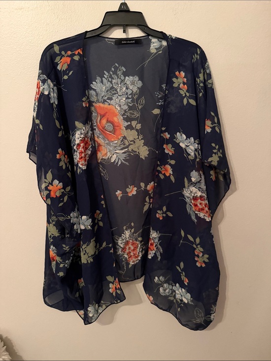 Color Swatch Tops - Color Swatch Navy Floral Kimono/Shawl Cover (Size: Medium)